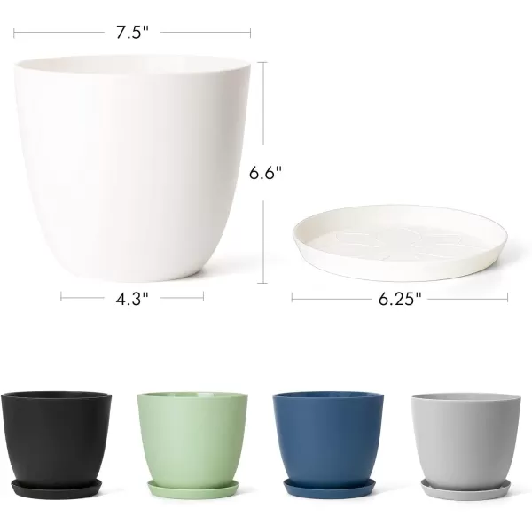 imageMkono 65quot Plastic Planters with Saucers Indoor Set of 5 Flower Plant Pots with Drainage for All House Plants Herbs Foliage Plant and Seeding Nursery Cream WhiteMulticolor