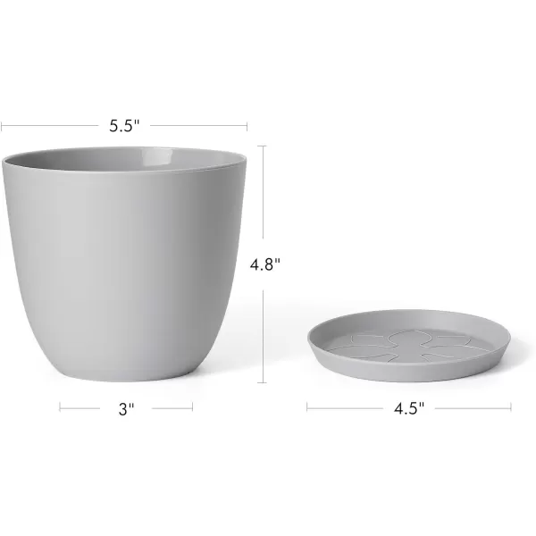 imageMkono 65quot Plastic Planters with Saucers Indoor Set of 5 Flower Plant Pots with Drainage for All House Plants Herbs Foliage Plant and Seeding Nursery Cream WhiteGray