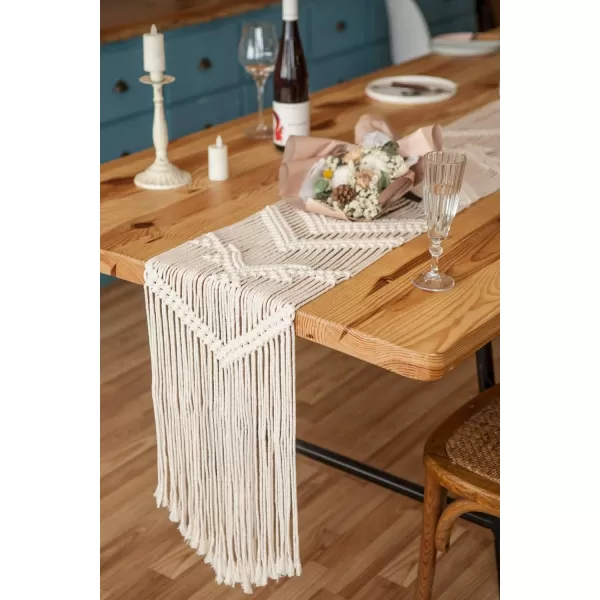 imageMkono 100 Inches Boho Macrame Table Runner Woven Christmas Party Decor Handmade Linen Placemats with Tassels Home Decoration for Dining Room Kitchen 12 x 100 Inches