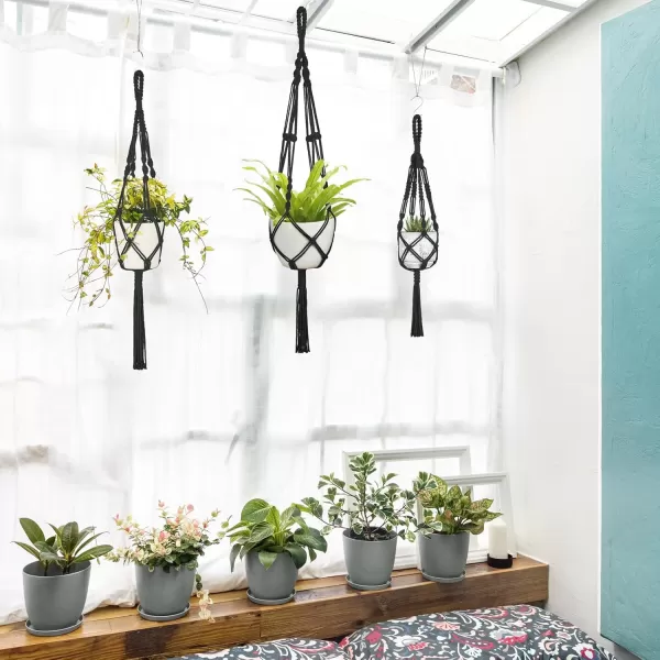 imageMkono 3 Pack Macrame Plant Hangers Different Sizes Hanging Planters Indoor Basket Decorative Flower Pots Holder Stand Boho Home Decor BlackBlack