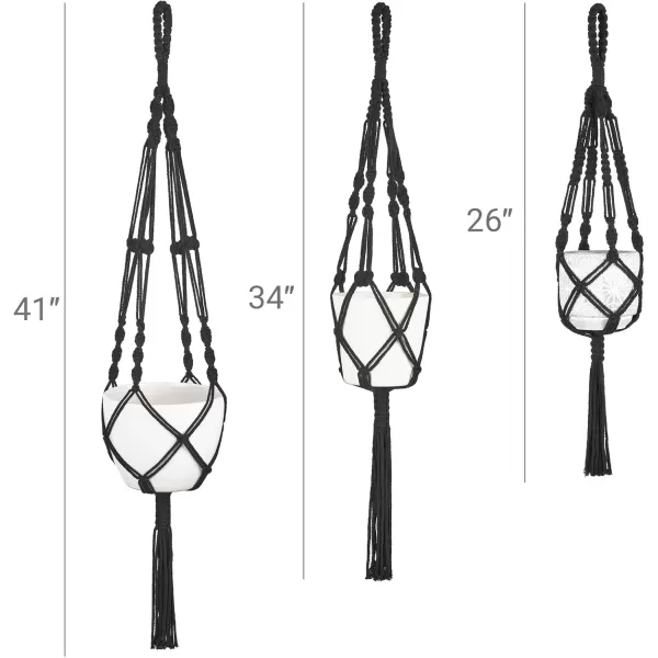 imageMkono 3 Pack Macrame Plant Hangers Different Sizes Hanging Planters Indoor Basket Decorative Flower Pots Holder Stand Boho Home Decor BlackBlack