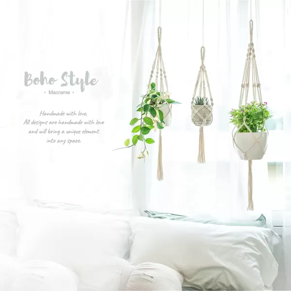 imageMkono 3 Pack Macrame Plant Hangers Different Sizes Hanging Planters Indoor Basket Decorative Flower Pots Holder Stand Boho Home Decor BlackIvory