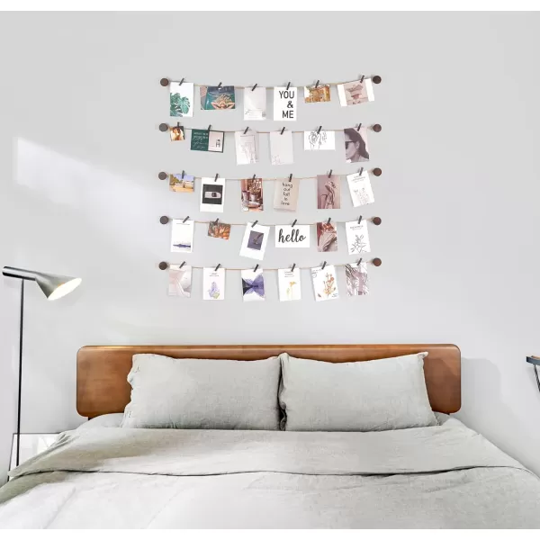 imageMkono Hanging Photo Display Pictures Wall Decor 5 Rope Strings with 30 Clips Multi Pictures Cards Holder Teen Girl Room Wall Art for Bedroom Nursery Dorm Room Birthday Christmas Gift IvoryBrown