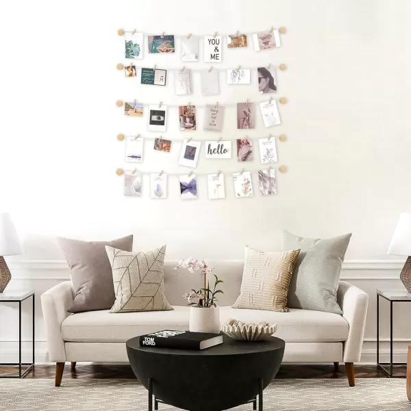 imageMkono Hanging Photo Display Pictures Wall Decor 5 Rope Strings with 30 Clips Multi Pictures Cards Holder Teen Girl Room Wall Art for Bedroom Nursery Dorm Room Birthday Christmas Gift IvoryIvory