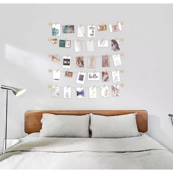 imageMkono Hanging Photo Display Pictures Wall Decor 5 Rope Strings with 30 Clips Multi Pictures Cards Holder Teen Girl Room Wall Art for Bedroom Nursery Dorm Room Birthday Christmas Gift IvoryIvory