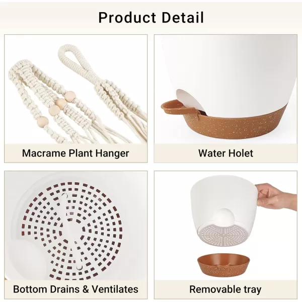imageMkono Hanging Planters Macrame Plant Hangers with Self Watering Plant Pots Indoor Set of 3 Hanging Baskets Flower Pot Holders with Hooks No Tassels 3 Different Size for Boho Home Decor Ivory