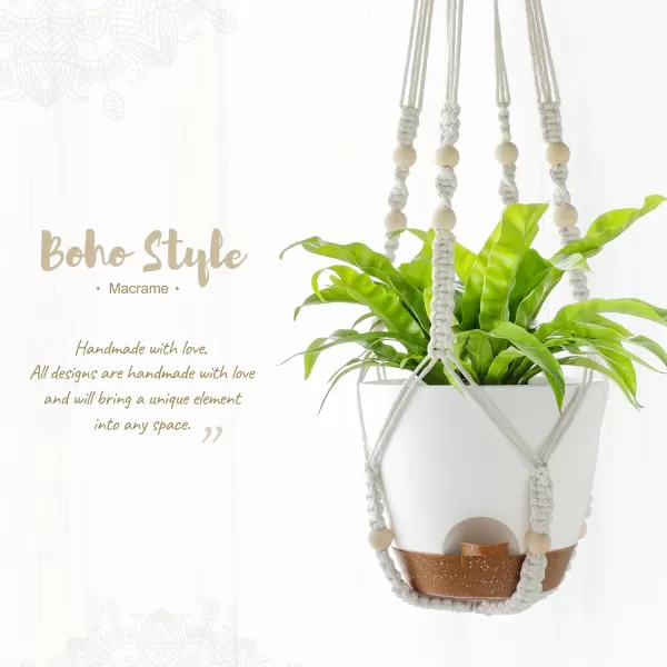 imageMkono Hanging Planters Macrame Plant Hangers with Self Watering Plant Pots Indoor Set of 3 Hanging Baskets Flower Pot Holders with Hooks No Tassels 3 Different Size for Boho Home Decor Ivory