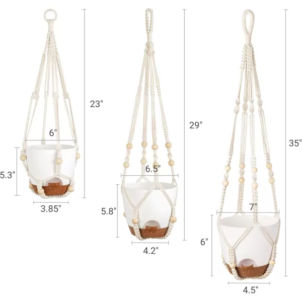 imageMkono Hanging Planters Macrame Plant Hangers with Self Watering Plant Pots Indoor Set of 3 Hanging Baskets Flower Pot Holders with Hooks No Tassels 3 Different Size for Boho Home Decor Ivory