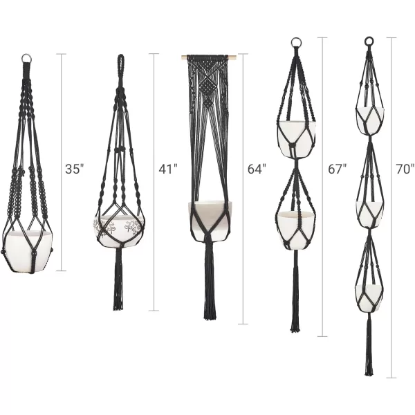 imageMkono Macrame Plant Hangers 5 Pack Different Tiers Indoor Hanging Planters Basket with 5 Hooks Decorative Flower Pots Holder Stand Boho Home Decor BlackBlack