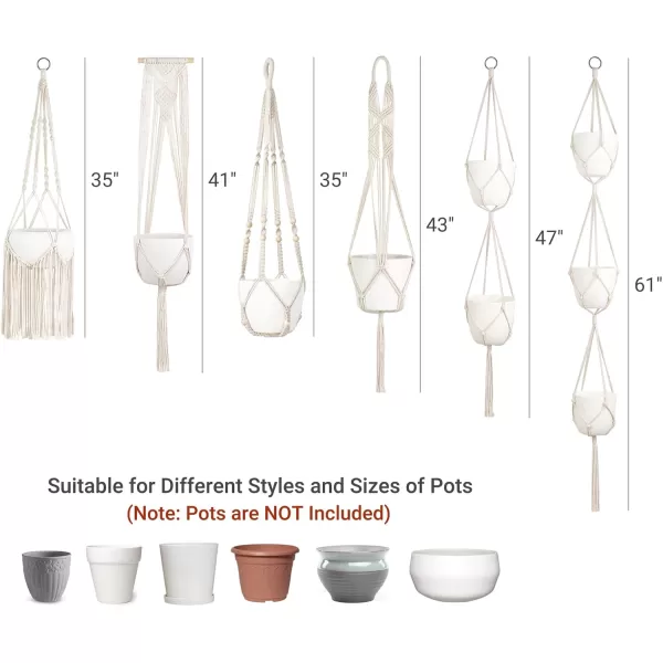 imageMkono Macrame Plant Hangers 6 Pack Indoor Hanging Planters for Plants with 6 Hooks Decorative Hanging Basket Flower Pots Holder Stand in Different Sizes for Modern Home Decor BlackIvory