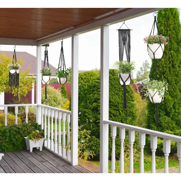 imageMkono Macrame Plant Hangers 6 Pack Indoor Hanging Planters for Plants with 6 Hooks Decorative Hanging Basket Flower Pots Holder Stand in Different Sizes for Modern Home Decor BlackBlack