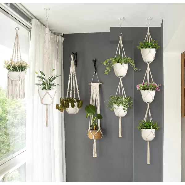 imageMkono Macrame Plant Hangers 6 Pack Indoor Hanging Planters for Plants with 6 Hooks Decorative Hanging Basket Flower Pots Holder Stand in Different Sizes for Modern Home Decor BlackIvory