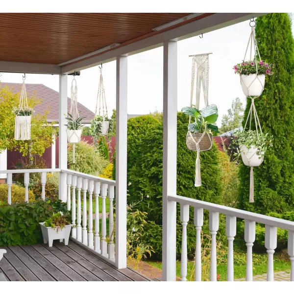 imageMkono Macrame Plant Hangers 6 Pack Indoor Hanging Planters for Plants with 6 Hooks Decorative Hanging Basket Flower Pots Holder Stand in Different Sizes for Modern Home Decor BlackIvory