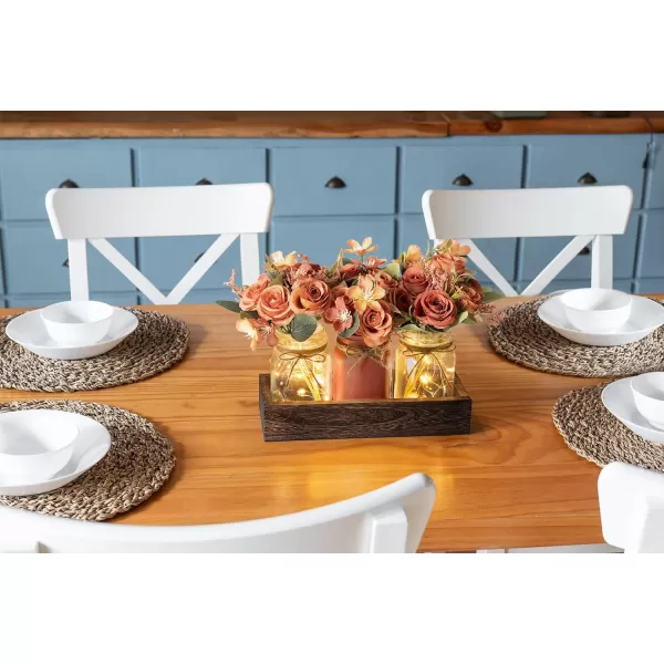 imageMkono Mason Jar Lights Centerpiece Table Decorations for Dining Room Farmhouse Table Decor Tray with 3 Jars Flowers Christmas Centerpieces Thanksgiving Decor for Kitchen Living Dining Room PinkOrange