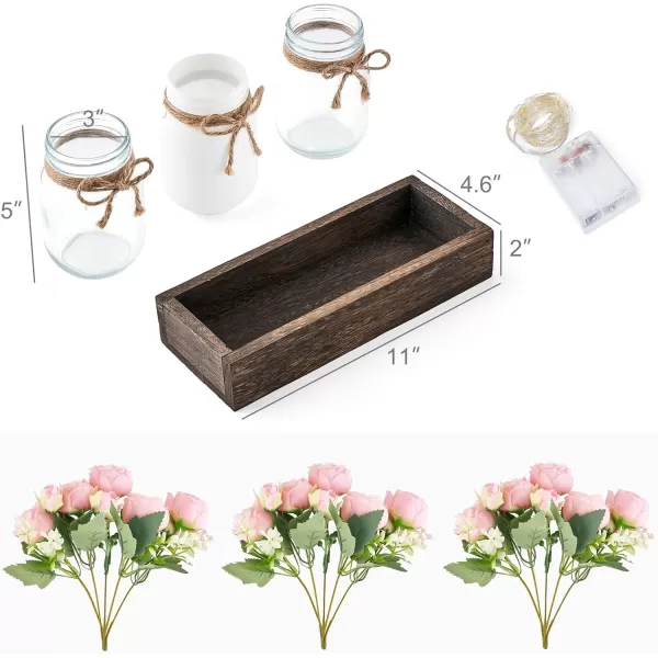 imageMkono Mason Jar Lights Centerpiece Table Decorations for Dining Room Farmhouse Table Decor Tray with 3 Jars Flowers Christmas Centerpieces Thanksgiving Decor for Kitchen Living Dining Room PinkPink