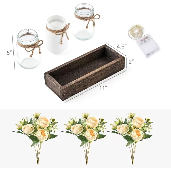 imageMkono Mason Jar Lights Centerpiece Table Decorations for Dining Room Farmhouse Table Decor Tray with 3 Jars Flowers Christmas Centerpieces Thanksgiving Decor for Kitchen Living Dining Room PinkWhite