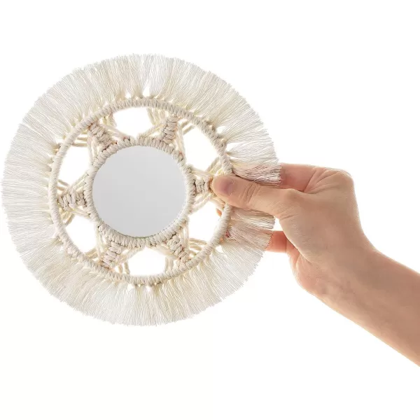 imageMkono Mini Round Wall Mirror with Macrame Fringe Set of 3 Small Wall Hanging Circle Mirror Boho Home Decor for Apartment Living Room Bedroom Baby NurseryBeautiful Gift Ideas 4D SmallXSmall