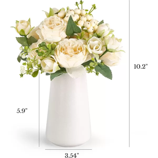 imageMkono Small Artificial Flowers in Ceramic Vase Centerpieces Table Decor Silk Flower Arrangements for Home Decor Indoor Fake Flower Bouquet for Shelf Kitchen Dining Room Office Wedding WhiteChampagne