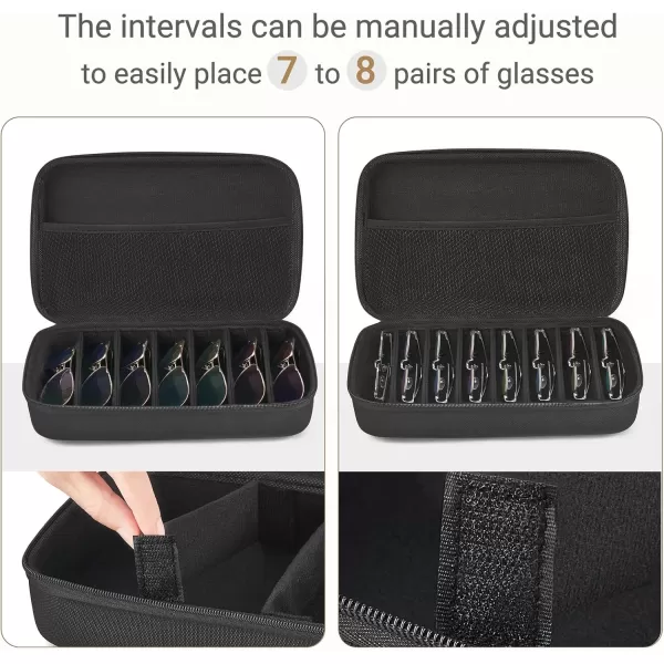imageMkono Travel Sunglasses Organizer Glasses Case Multiple Pairs with Adjustable Slots Eyeglasses Case Storage Box for MenBlack