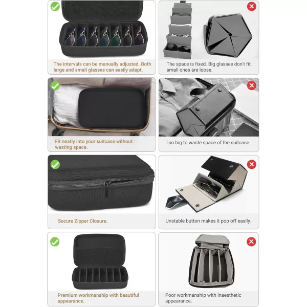 imageMkono Travel Sunglasses Organizer Glasses Case Multiple Pairs with Adjustable Slots Eyeglasses Case Storage Box for MenBlack