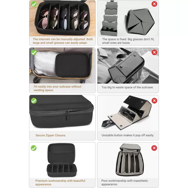 imageMkono Travel Sunglasses Organizer Glasses Case Multiple Pairs with Adjustable Slots Eyeglasses Case Storage Box for MenBlack