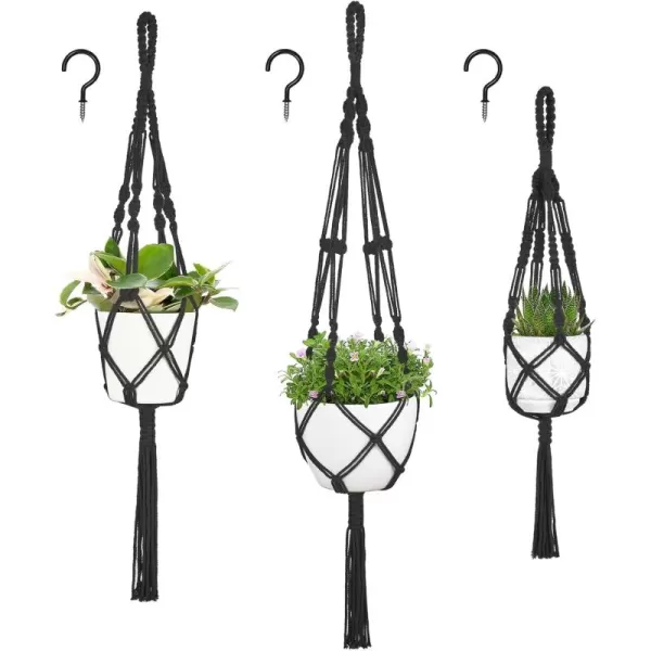 imageMkono 3 Pack Macrame Plant Hangers Different Sizes Hanging Planters Indoor Basket Decorative Flower Pots Holder Stand Boho Home Decor BlackBlack