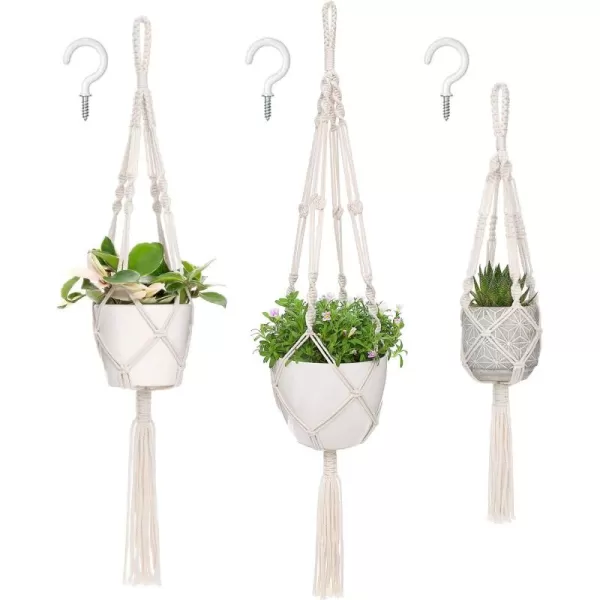 imageMkono 3 Pack Macrame Plant Hangers Different Sizes Hanging Planters Indoor Basket Decorative Flower Pots Holder Stand Boho Home Decor BlackIvory