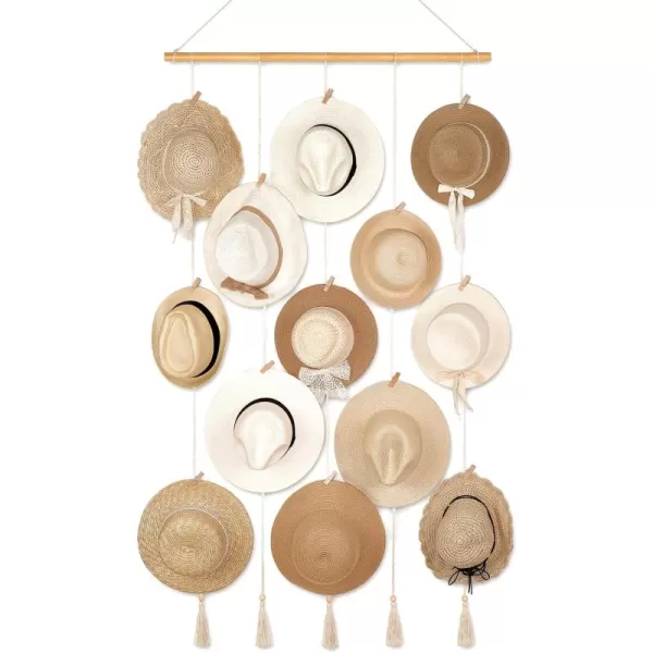 imageMkono Hat Rack Hat Hangers for Wall Boho Caps Storage Display Organizer with Decorative Tassels Modern Cowboy Womens Hat Display Holder for Wide Brim Fedora Bowler Baseball Caps MediumLarge