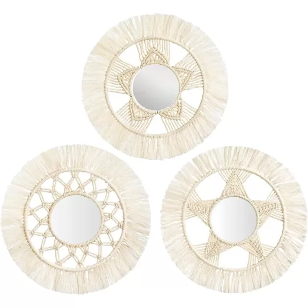 imageMkono Mini Round Wall Mirror with Macrame Fringe Set of 3 Small Wall Hanging Circle Mirror Boho Home Decor for Apartment Living Room Bedroom Baby NurseryBeautiful Gift Ideas 4D SmallSmall