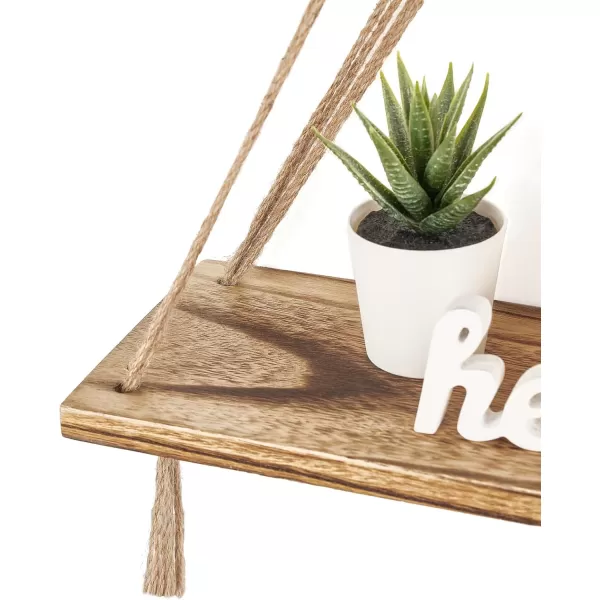 imageMkono Macrame Hanging Shelves Boho Wall Decor Set of 3 Rustic Wood Floating Storage Shelf for Bedroom Bathroom Living Room Nursery Dorm Room Display Shelving for Hanging Plants PhotosBrown
