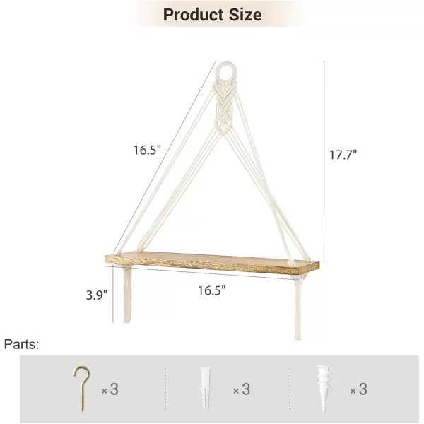 imageMkono Macrame Hanging Shelves Boho Wall Decor Set of 3 Rustic Wood Floating Storage Shelf for Bedroom Bathroom Living Room Nursery Dorm Room Display Shelving for Hanging Plants PhotosWhite