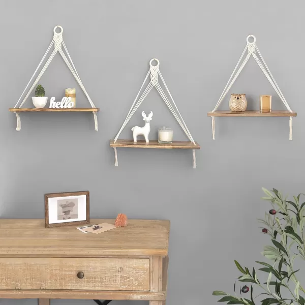 imageMkono Macrame Hanging Shelves Boho Wall Decor Set of 3 Rustic Wood Floating Storage Shelf for Bedroom Bathroom Living Room Nursery Dorm Room Display Shelving for Hanging Plants PhotosWhite