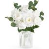 imageMkono Artificial Flowers Plants Bouquet White Silk Flowers for Home Decor Indoor Fake Flower Arrangements Table Centerpieces for Kitchen Wedding Party Decorations