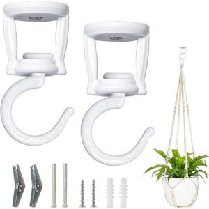 imageMkono Ceiling Hooks for Hanging Plants Heavy Duty Metal Plant Hanger for Drop Ceiling Swag Hook for Hanging Planters Lights Birdfeeders Indoor Outdoor Decorative Screwin Hooks White 2 PackWhite