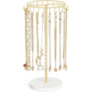 imageMkono Necklace Holder Metal Jewelry Display Stand Necklace Organizer with 22 Hooks for Storage and Hanging Bracelet Keychain Home Room Deocr for WomenGold