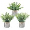 imageMkono Fake Plants in Farmhouse Galvanized Metal Pots Table Centerpiece Rustic Home Decor 3 Pack Potted Artificial Plants Faux Eucalyptus for Shelf Indoor Dining Room OfficeGrey