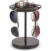 imageMkono 360 Rotating Sunglasses Organizer Glasses Holder Stand Metal Frame with Wood Base and Tray Eyeglasses Storage Display Rack for up to 12 Pairs of Eyewear for Table Dresser Desk Bedroom BlackBlack
