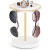 imageMkono 360 Rotating Sunglasses Organizer Glasses Holder Stand Metal Frame with Wood Base and Tray Eyeglasses Storage Display Rack for up to 12 Pairs of Eyewear for Table Dresser Desk Bedroom BlackGold