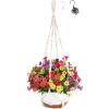 imageMkono Artificial Hanging Flowers for Outdoor Decor with 10 Inch Hanging Planters Macrame Plant Hangers with Self Watering Pots 2 Kinds of Hanging Basket for Garden Porch Home Patio Balcony Yard