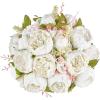 imageMkono Peonies Artificial Flowers 2 Packs 13 Stems Faux Peony Flowers Real Touch Fake Silk Bouquet for Arrangements Dining Table Centerpieces for Kitchen Bridal Wedding Party Decor Light PinkWhite