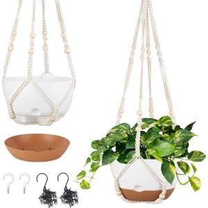 imageMkono 10 Inch Hanging Planters for Indoor Plants 2 Pack Macrame Plant Hangers with Self Watering Plant Pots 2 Kinds of Hanging Basket for Outdoor Garden Home Decor