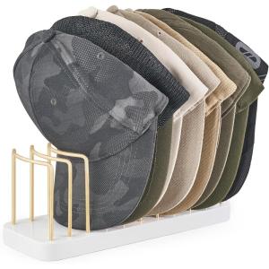 imageMkono Hat Organizer for Baseball Caps Hat Holder for 10 Baseball Caps Tabletop Hat Rack Stand Storage Display Cap Organizer for Desk Closet Shelf Dresser WhiteWhite