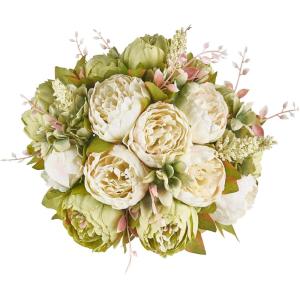 imageMkono Peonies Artificial Flowers 2 Packs 13 Stems Faux Peony Flowers Real Touch Fake Silk Bouquet for Arrangements Dining Table Centerpieces for Kitchen Bridal Wedding Party Decor Light PinkNew Green