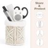 imageMkono Glasses Holder for Nightstand Macrame Plush Lined Glasses Stand for Multiple Glasses Boho Decor Eyeglass Case Holder for Office Desk Organizer