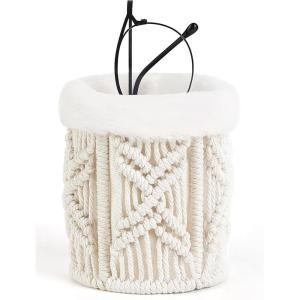 imageMkono Glasses Holder for Nightstand Macrame Plush Lined Glasses Stand for Multiple Glasses Boho Decor Eyeglass Case Holder for Office Desk Organizer