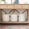 imageMkono Woven Storage Basket Decorative Natural Rope Basket Wooden Bead Decoration for BlanketsToysClothesShoesPlant Organizer Bin with Handles Living Room Home Decor 16quotx13quot White and BrownWhite