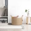 imageMkono Woven Storage Basket Decorative Natural Rope Basket Wooden Bead Decoration for BlanketsToysClothesShoesPlant Organizer Bin with Handles Living Room Home Decor 16quotx13quot White and BrownBrown