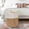 imageMkono Woven Storage Basket Decorative Natural Rope Basket Wooden Bead Decoration for BlanketsToysClothesShoesPlant Organizer Bin with Handles Living Room Home Decor 16quotx13quot White and BrownWhite and Yellow