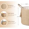 imageMkono Woven Storage Basket Decorative Natural Rope Basket Wooden Bead Decoration for BlanketsToysClothesShoesPlant Organizer Bin with Handles Living Room Home Decor 16quotx13quot White and BrownBrown