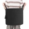 imageMkono Woven Storage Basket Decorative Natural Rope Basket Wooden Bead Decoration for BlanketsToysClothesShoesPlant Organizer Bin with Handles Living Room Home Decor 16quotx13quot White and BrownBlack